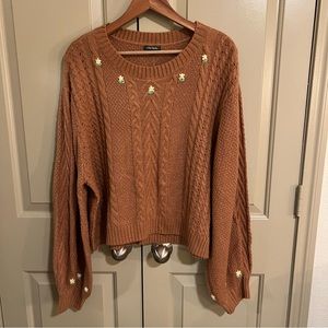 Wild Fable Cropped Flower Embroidered Bell Sleeve Sweater - NWT - Size 2X